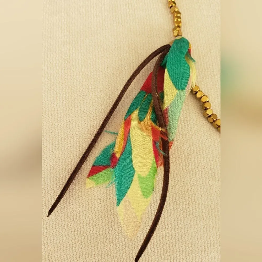 Johnny was Gold Square Bead w Material & Leather Accent.  NWT. One size - Picture 2 of 6